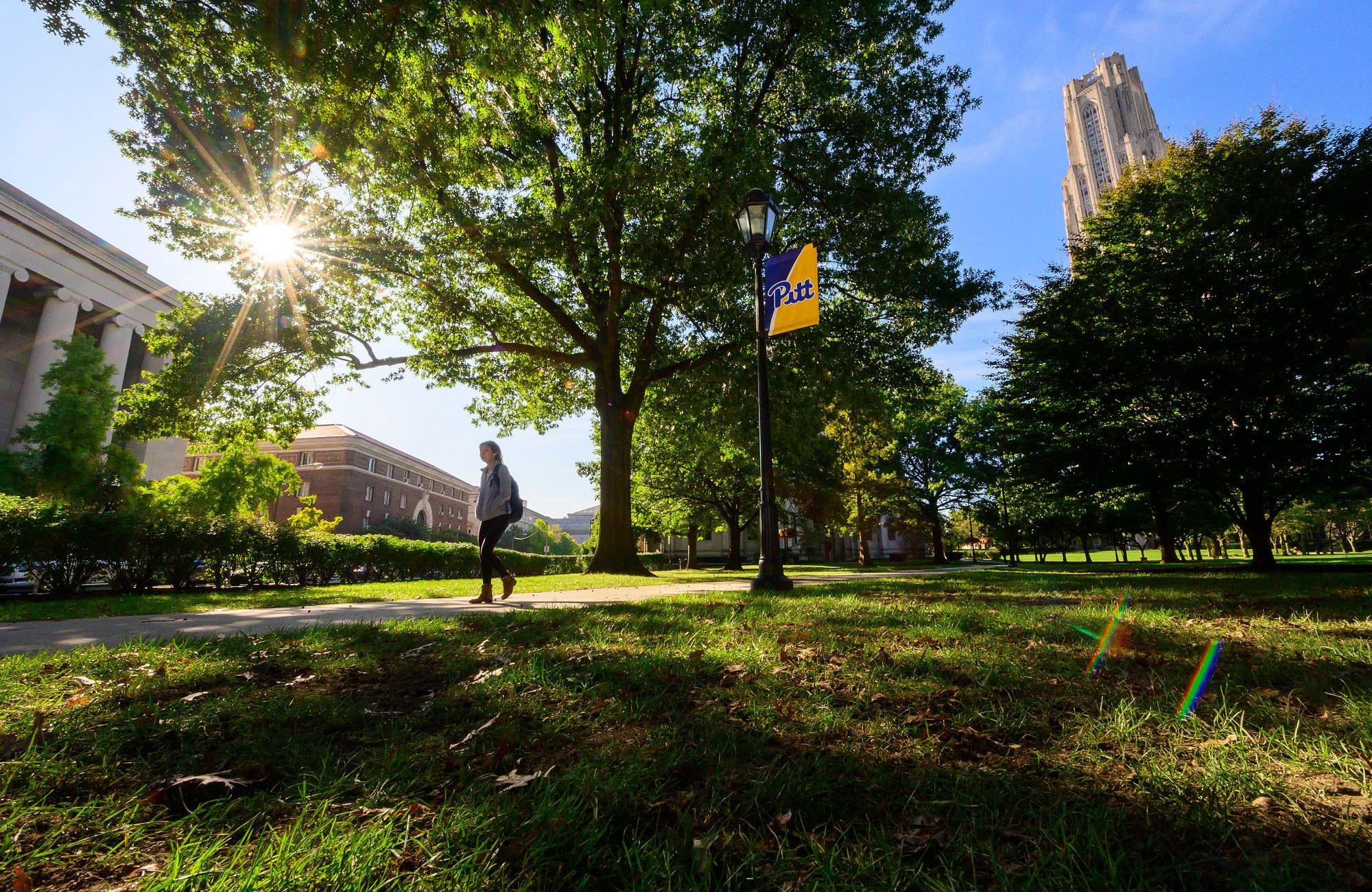 Student walking on campus